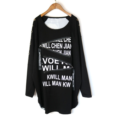 T-shirt manches mi-longues col rond femme, pull ample, à la mode, avec lettres imprimées, nouveau Style Punk, automne printemps, 2022 ► Photo 1/6