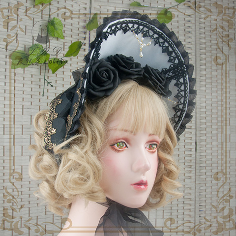 Chapeau de soleil gothique Vintage, pour fille douce, Lolita, cour victorienne, Cosplay, fleur, multicouche en dentelle, Bonnet en dentelle, fait à la main ► Photo 1/6