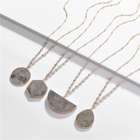 Bijoux fantaisie naturel Labradorite pierre pendentif collier 80CM longue chaîne collier pour les femmes ► Photo 1/6