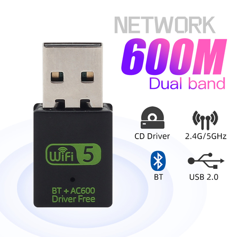 600Mbps USB WiFi Bluetooth adaptateur double bande 2.4/5Ghz sans fil Wi-Fi récepteur Mini USB WiFi BT Dongle carte réseau pour ordinateur portable ► Photo 1/1