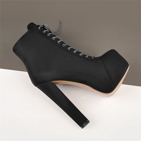 Onlymaker – bottines courtes à bout rond pour femmes, chaussures à talons hauts épais avec lacets, grande taille US5 ~ US15 ► Photo 1/6