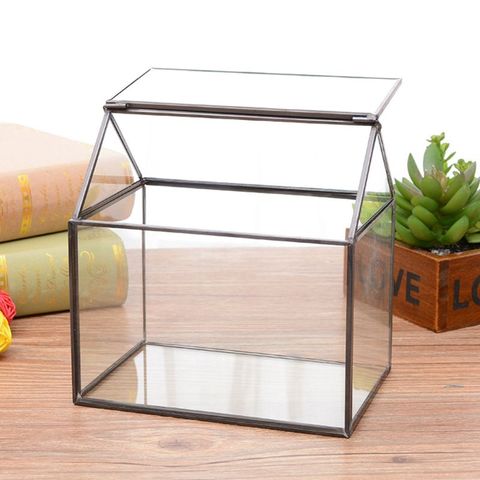 Boîte de Terrarium en verre géométrique fait à la main, forme de maison, plateau de Table en verre, bricolage, jardinière de fleur sur rebord de fenêtre avec balançoire ► Photo 1/6