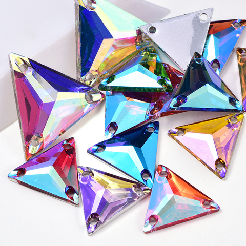 Strass colorés cousus sur sacs à vêtements, en résine, triangulaire, cristal AB, décoration B3132 ► Photo 1/6