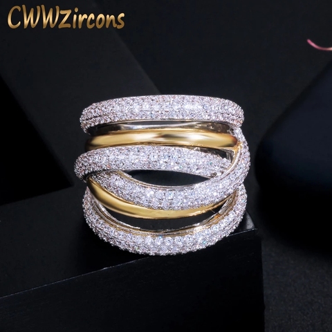 CWWZircons-anneaux de luxe, lignes torsadées, géométrie, zircone cubique, fiançailles, dubaï Naija, bijoux de mariée, dépendance R141 ► Photo 1/6