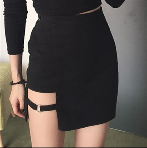 Mini jupe de Style coréen pour femmes, paquet noir, jupes de hanche, ourlet irrégulier, Micro, Sexy, Slim, jupes de fête ► Photo 1/4