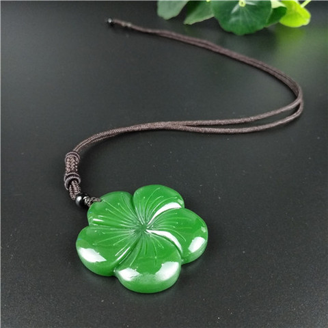 Collier pendentif en trèfle de Jade vert naturel, accessoires de mode, bijoux amulette sculptée, cadeaux pour femmes et hommes ► Photo 1/5