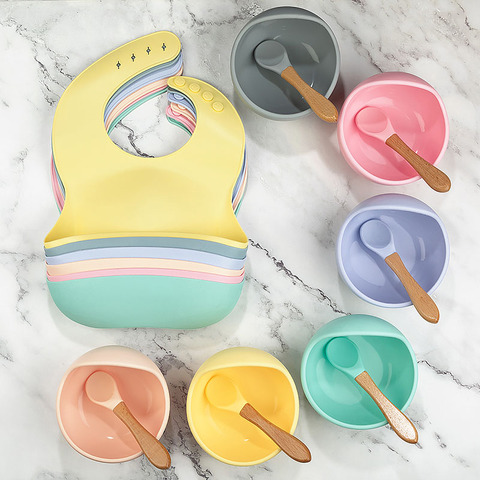 1 ensemble Silicone bavoir alimentation ensemble bébé bol vaisselle imperméable cuillère antidérapant sans BPA Silicone Portable vaisselle pour enfants ► Photo 1/1