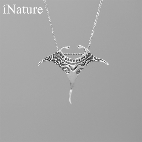 INATURE Vintage 925 en argent Sterling Manta Ray poisson pendentif collier femmes hommes bijoux de mode cadeau ► Photo 1/2