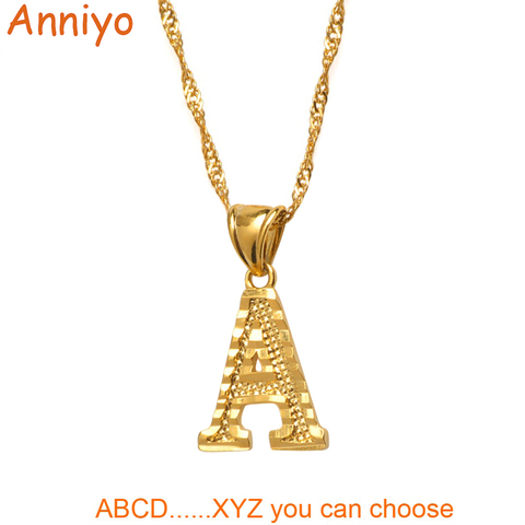 Anniyo A-Z petites lettres colliers femmes/fille couleur or initiale pendentif mince chaîne anglais lettre bijoux Alphabet cadeau #058002 ► Photo 1/6