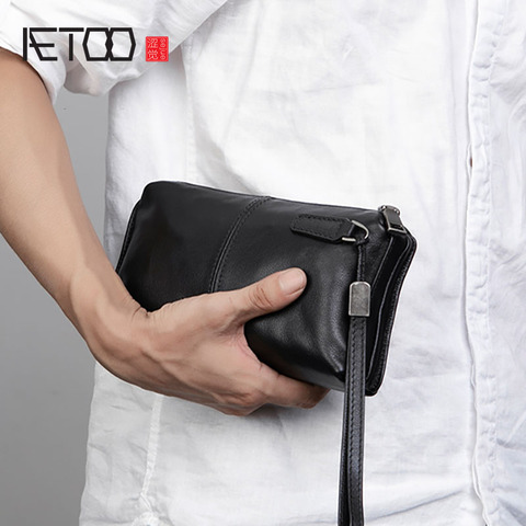 AETOO – sacs à main en cuir souple pour hommes, sacs à main décontractés, longs portefeuilles à fermeture éclair, sacs en cuir pour téléphone portable ► Photo 1/6