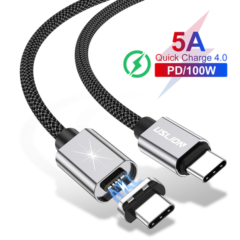 USLION 5A magnétique USB Type C à USB C câble pour MacBook 100W PD Super rapide charge USB-C type-c fil pour Xiaomi Samsung Note ► Photo 1/6