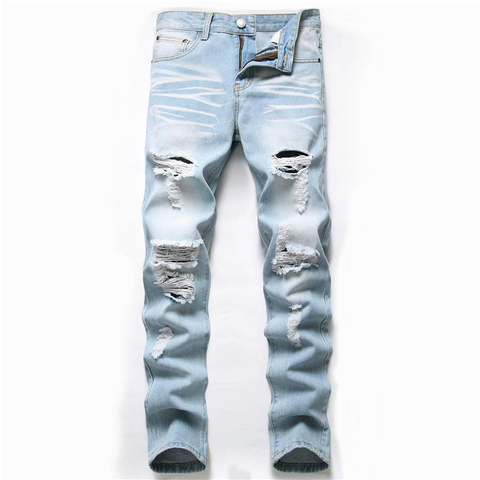 2022 automne Nouvelle Mode Rétro Trou Jeans Pantalons Pour Hommes Coton Denim Pantalon Homme Grande Taille Haute Qualité Jeans Livraison Directe ► Photo 1/6