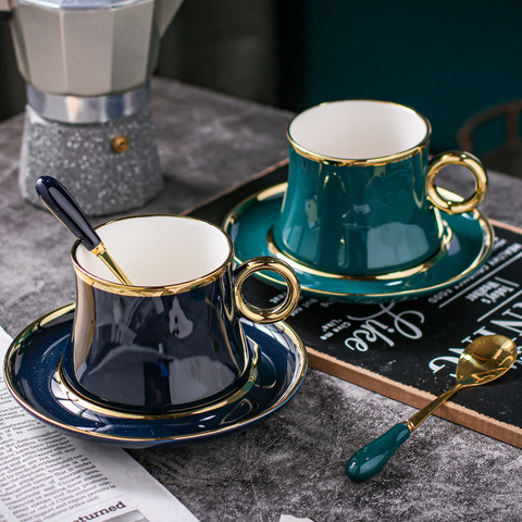 Ensemble de tasse à café en céramique, Simple, de Style européen, à feuille d'or, de Style méditerranéen, de thé noir, de thé, de thé ► Photo 1/6
