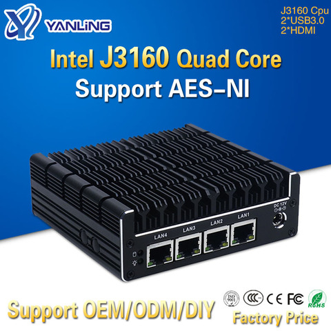 Yanling nouveau Mini-ordinateur portable Celeron J3160 Quad Core 4 Intel i210AT Nic X86 ordinateur routeur souple Linux serveur prise en charge Pfsense AES-NI ► Photo 1/6