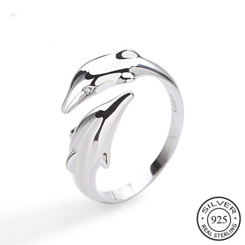 Bague ajustable en argent Sterling 925 pour femme, bijou fin avec Surface lisse, mignon, Animal dauphin, cadeau de fête ► Photo 1/6