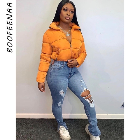 BOOFEENAA recadrée doudoune Parkas 2022 mode hiver vêtements femmes chaud bulle manteaux Orange noir Outwear C66-ED51 ► Photo 1/6