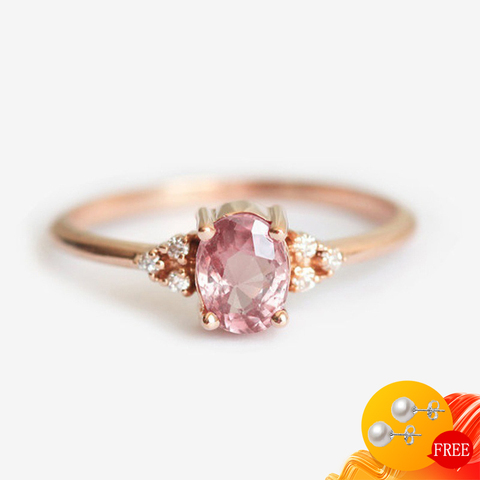 Bague en argent 925 pour femme et fille, bijou ovale en Zircon rose, accessoires de fête de fiançailles et de mariage, tendance ► Photo 1/5