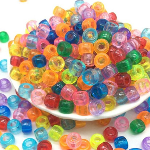 Aléatoire coloré clair/Fluorescent poudre acrylique grand trou seau perles en vrac accessoire 100 pcs/pack 9x6mm y1460 ► Photo 1/3