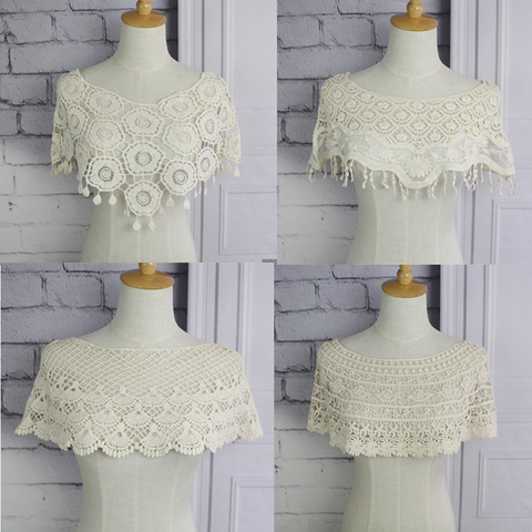 Crème solaire Crochet à la main coton | Produit fini, faux col, Tulle ajouré, dentelle, tissu, châle, gilet décoratif sur l'épaule pour femme, nouvelle collection ► Photo 1/5