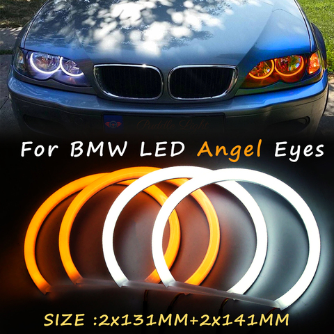 1 ensemble LED 2X(146mm + 131mm) double couleur coton lumière LED ange yeux kit halo anneau DRL pour BMW série 3 E46 E90 E91 Non projecteur ► Photo 1/6