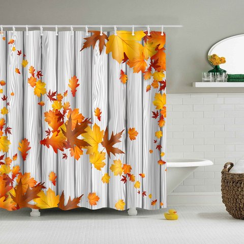 Dafield automne rideau de douche automne feuilles d'érable sur rustique tissu en bois tissu salle de bain décor imperméable à l'eau avec crochets ► Photo 1/6