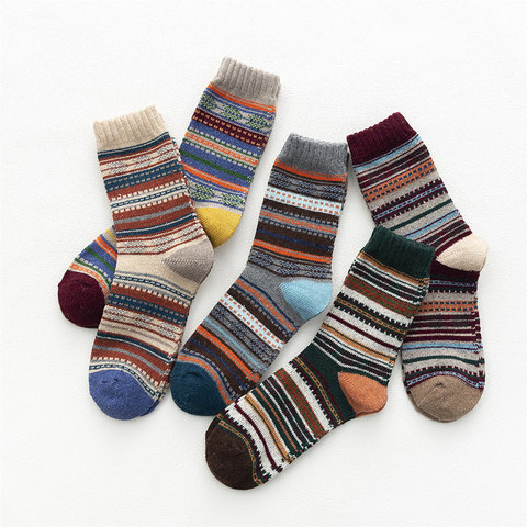 HSS – chaussettes chaudes à rayures pour homme, paires/lot en laine épaisse, Style National, idéal pour les affaires, collection hiver et automne ► Photo 1/6