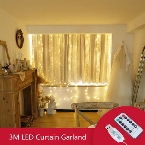 3M LED rideau lumineux USB puissance télécommande huit Modes de fonction fée noël guirlande fenêtre chaîne lumières décoration de fête ► Photo 1/6