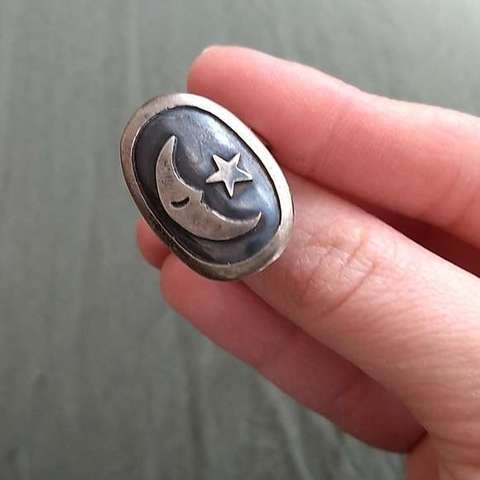 Nouveau rétro ovale lune étoile motif anneau femmes bague mode métal Vintage anneau accessoires fête bijoux taille 6-10 ► Photo 1/4