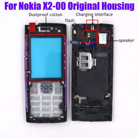 Pour Nokia X2 X2-00 X2 00 nouveau clavier de boîtier de téléphone portable d'origine avec port de charge de haut-parleur flash remplacer la housse outil gratuit ► Photo 1/5