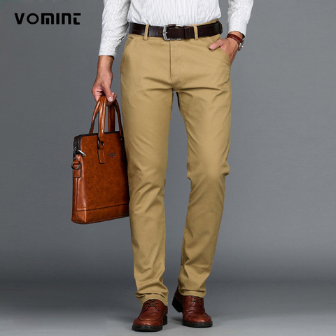 Vommint-pantalon pour hommes, tissu en coton, longue, droite, extensible, décontracté, 4 couleurs, grande taille, costume 42 44 46 ► Photo 1/6