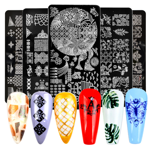 Plaques d'estampage pour ongles, 1 pièce, feuilles, fleurs, papillon, chat, modèles de tampons pour Nail Art, pochoirs, vernis de manucure ► Photo 1/6