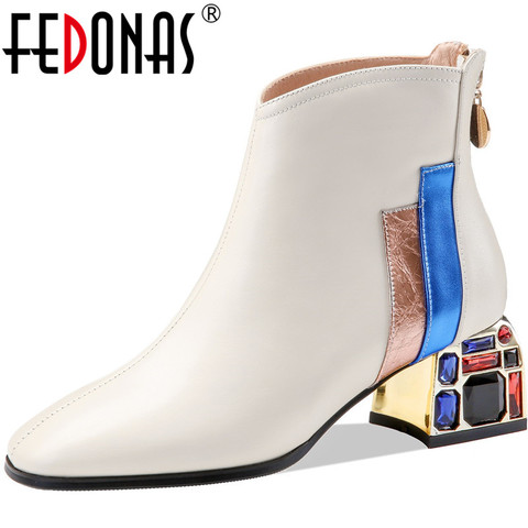 FEDONAS – bottines en cuir véritable et strass pour femme, chaussures d'hiver à la mode pour fête de mariage, nouvelle collection 2022 ► Photo 1/6