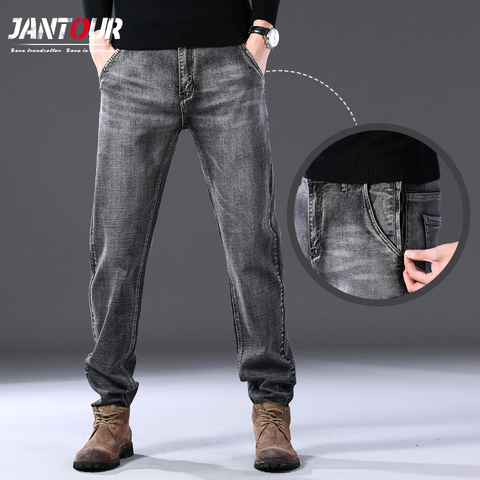 Jean Anti-vol à fermeture éclair pour homme, pantalon en Denim, ample, droit, élastique, de styliste, gris, grande taille 38 40, nouvelle collection 2022 ► Photo 1/6