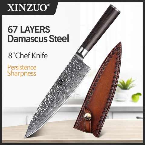 XINZUO couteau de Chef de 8 po VG10 couverts de cuisine en acier inoxydable, Santoku de boucher Gyuto, manche en Pakkawood ► Photo 1/6