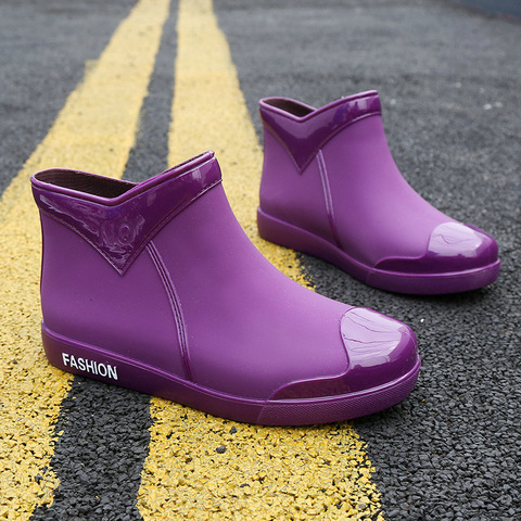 SWYIVY caoutchouc chaussures femmes imperméable à l'eau pluie bottes cheville chaussures 2022 nouveau automne nouvelle femme eau chaussures bottes de pluie bottines chaussures plates ► Photo 1/6