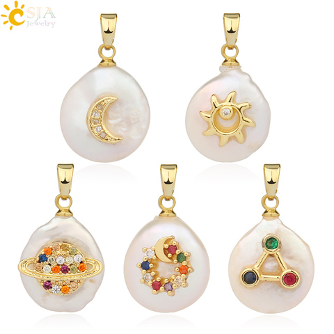 CSJA-ensemble étoile lune soleil planète, pendentifs en perles d'eau douce, strass colorés, collier fantaisie pour femmes et filles, ras du cou G219 ► Photo 1/6