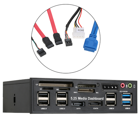 Lecteur de carte multifonction USB 3.0 Hub de panneau avant Port eSATA SATA lecteur de carte interne PC tableau de bord média panneau avant Audio ► Photo 1/6