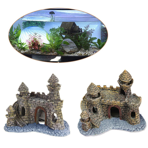 1Pc Mini résine dessin animé château Aquariums décor Aquarium évasion trou Aquarium accessoires décor château tour ornement ► Photo 1/6