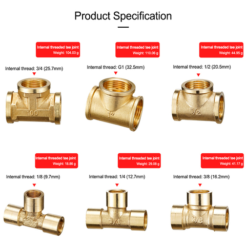 Brass Splicer Pipe Fitting T Shape 3 Way Hose Barb 1/8 1/4 3/8 1/2