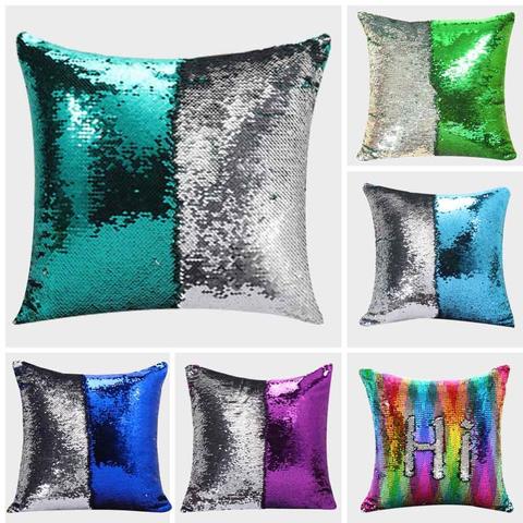 Meijuner-housse de coussin à paillettes de sirène, taie d'oreiller magique, réversible à couleur changeante, taie d'oreiller pour la décoration de la maison, 40x40cm ► Photo 1/6