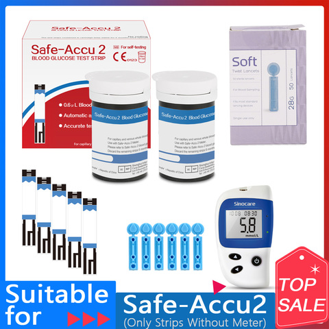 Sinocare Safe Accu2 50/100/200 pièces bandelettes de test de glycémie avec 50/100/200 pièces lancettes aiguilles détection de sucre dans le sang glucose ► Photo 1/5