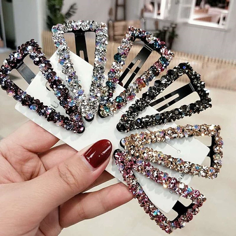 Épingle à cheveux en strass géométrique brillant, mode coréenne, Triangle, pince à cheveux en cristal, poignées coulissantes, accessoires pour barrettes ► Photo 1/6