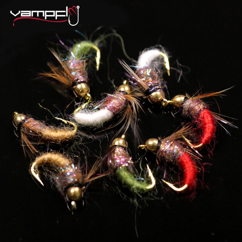 Vampfly 10 pièces tête de perle en laiton Caddis nymphe mouches de pêche pour truite mouche pêche naufrage appâts artificiels faux insectes leurres #12 ► Photo 1/6