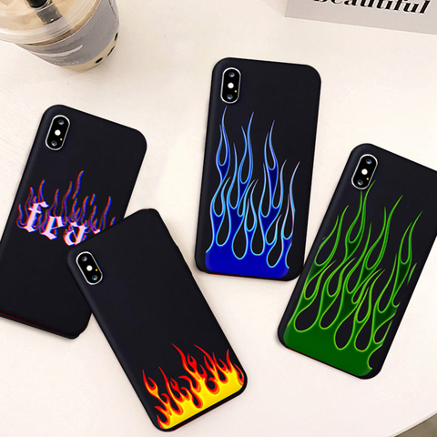 JAMULAR Personnalité Artistique Flamme En Silicone Souple Pour iPhone 7 11Pro 12 XS MAX XR X SE2 8 6Plus Feu Noir Coque ► Photo 1/6