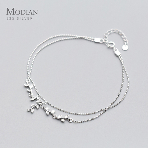 Modian mode argent Sterling 925 plante cheville pour femmes arbre branche feuilles minuscule balle Simple cheville Fine bijoux 2022 nouveau ► Photo 1/3