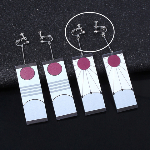 Boucles d'oreilles à Clip en acrylique pour hommes et femmes, bijoux Cosplay, Kimetsu no Yaiba Kamado Tanjirou ► Photo 1/6