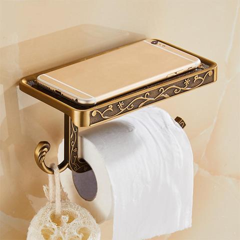 Papier de salle de bain en alliage de Zinc sculpté Antique support de téléphone avec étagère pour salle de bain, porte-serviettes, porte-papier hygiénique boîtes à mouchoirs ► Photo 1/6