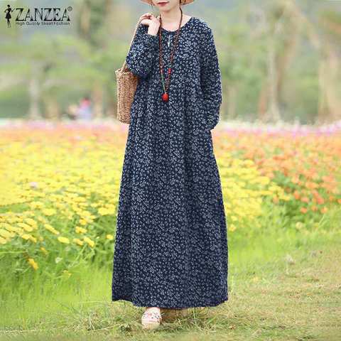 Mode Robe florale femmes printemps Robe d'été 2022 ZANZEA décontracté à manches longues Maxi Vestidos femme creux imprimé Robe grande taille ► Photo 1/6