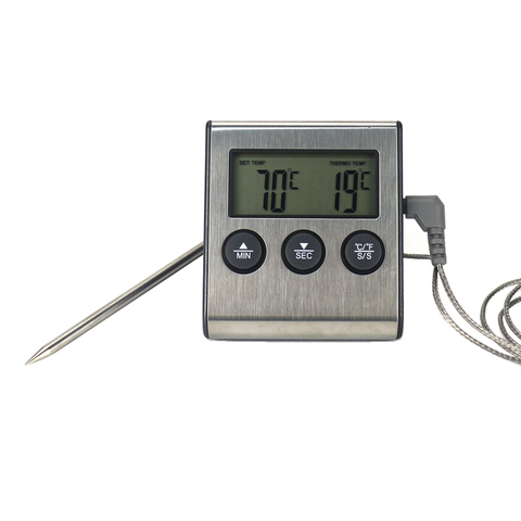 Compteur numérique de température de nourriture de cuisine de viande de thermomètre de four de cuisson de BBQ pour la fonction de minuterie de gril avec la sonde d'acier inoxydable ► Photo 1/6