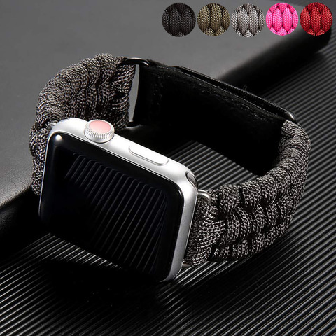 Bracelet en corde de survie pour montre Apple Watch, tressé en cuir, fermoir Sport, 44mm 40mm 42mm 38mm, pour Iwatch 5 6 SE 4 3 ► Photo 1/6